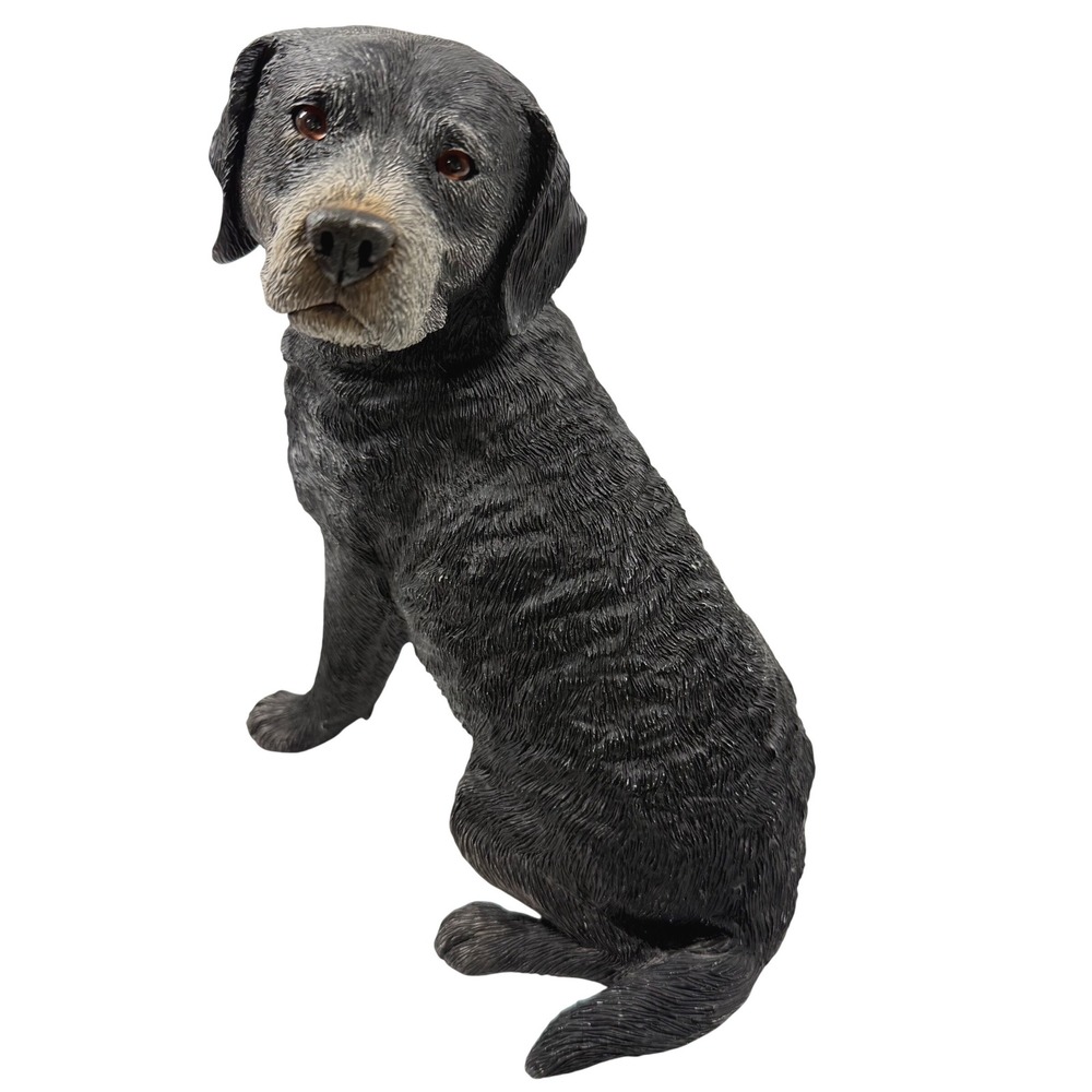 Sandicast Black Labrador Retriever Dog Figurine Realistic Vintage 90s Seated  9"